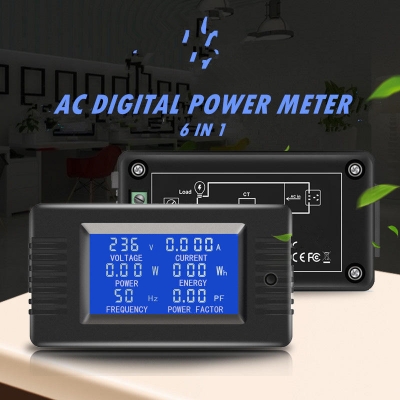 Musktool- PZEM-018 5A Single Phase 6in1 Volt Amp Watt Energy Wattmeter Ammeter Digital Panel Ampere Meter