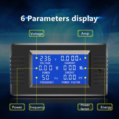 Musktool- PZEM-018 5A Single Phase 6in1 Volt Amp Watt Energy Wattmeter Ammeter Digital Panel Ampere Meter