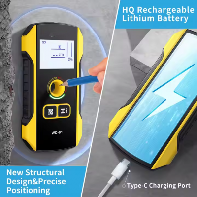 Musktool-WD-01 Metal Detector Wall Scanner with Newly Designed Positioning Hole for AC Live Cable Wires Metal Wood Stud Find
