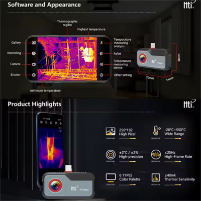 Musktool-HT-203U Industrial Mobile Phone Thermal Imager 256x192 Infrared Resolution with Eight Color Palettes & Hotspot Tracking