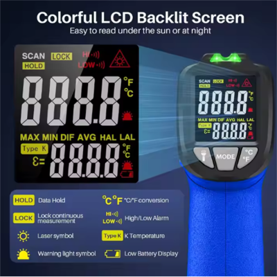 Musktool-XE-817H Multifunction Infrared Thermometer K-Type Surface Temperature 2-1 Cooking Pizza Oven Grill Laser Testing Plastic