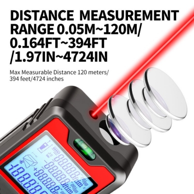 Musktool- LD2-120 0.16ft ~ 394ft Digital Laser Infrared Distance Meter, Rechargeable Range Finder