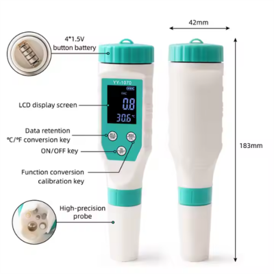Musktool-YY-1070-Digital Free Available Chlorine Meter 7-in-1 Water Quality Pen PH/Salinity/ORP/TDS/EC/CL/TEMP pH Meter for Pool Seawater