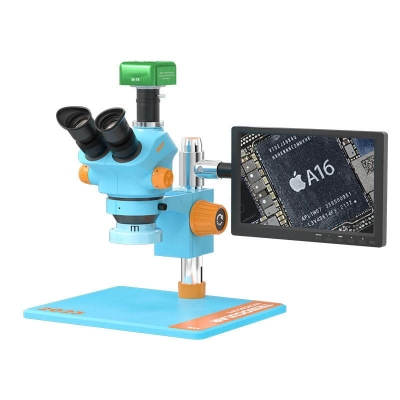 Musktool- RL-M5T-B11 Trinocular Stereo Microscope a+ RL-033D Light Source + 0.5ctv Adapter + MC1 4k HD Camera for Cell Phone Printed Circuit Board Repairs