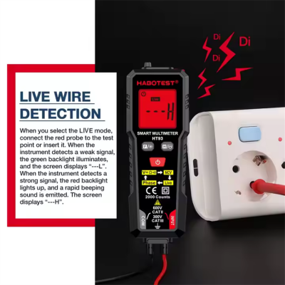 Musktool-Habotest HT93 2000 Counts Non Contact Voltage Phase Sequence Detection True RMS AC DC Voltage Small Smart Digital Multimeter