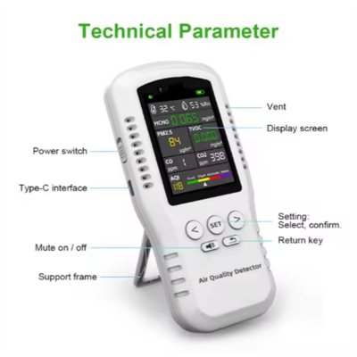 Musktool-T-Z01pro-Bosean Portable CO2 Pm2.5 Detector Handheld air Quality Monitor Pm2.5 Hcho Temperature Detector Pm2.5 Pm10 Tvoc Hcho Monitor